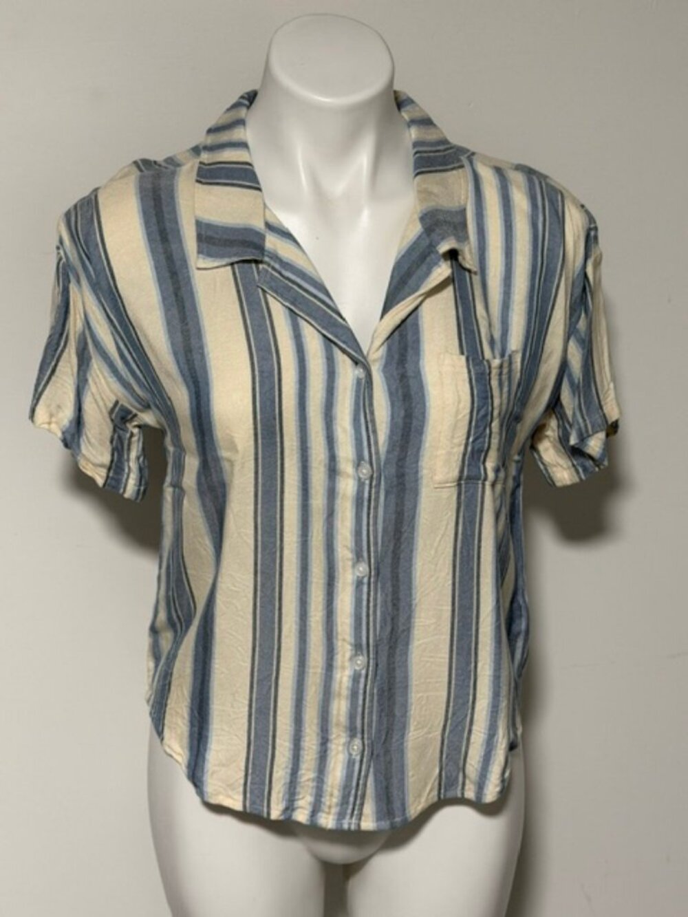 THREADS 4 THOUGHT BLUE AND IVORY STRIPED TOP WOMENS XS